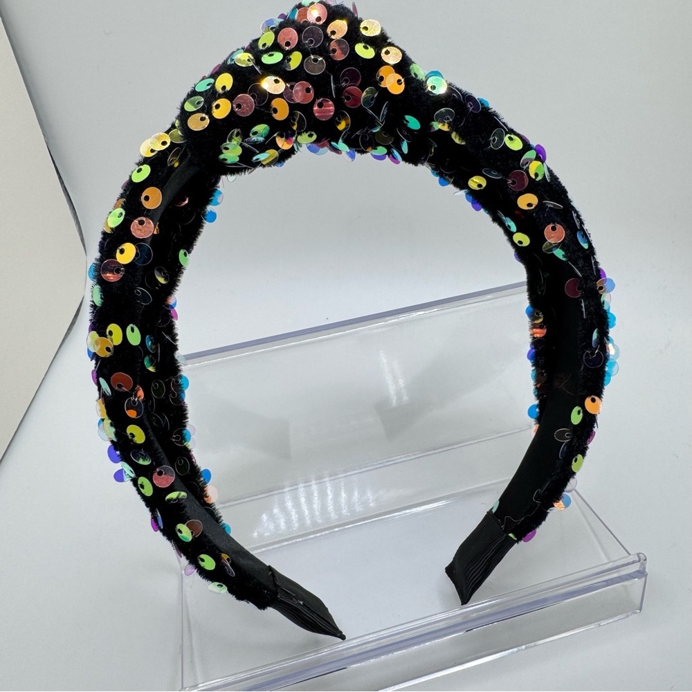 Black multi colored sequined headband - soft comfy fit - NEW